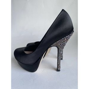Steve Madden Women's Size 6M Black Satin Partyy-R Platform Pump Rhinestone